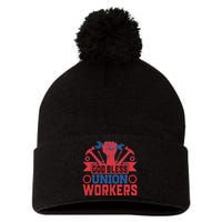 God Bless Union Wokers Labor Day Gift Pom Pom 12in Knit Beanie