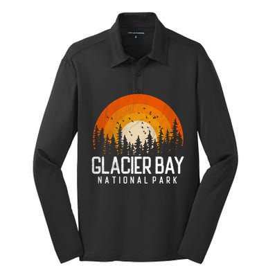 Glacier Bay Us National Park Alaska Vintage Retro 80s Gift Silk Touch Performance Long Sleeve Polo