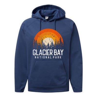 Glacier Bay Us National Park Alaska Vintage Retro 80s Gift Performance Fleece Hoodie