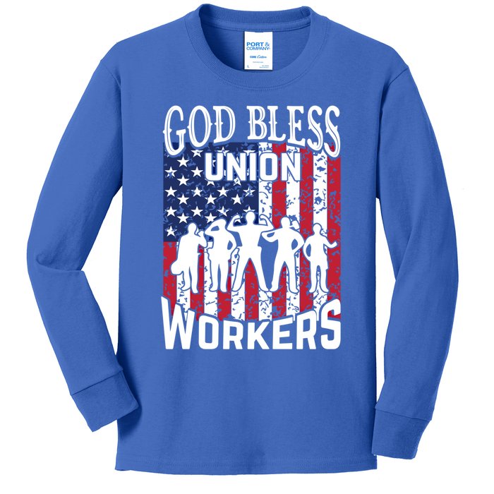 God Bless Union Workers American Labor Day Funny Gift Cool Gift Kids Long Sleeve Shirt