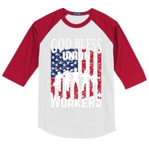 God Bless Union Workers American Labor Day Funny Gift Cool Gift Kids Colorblock Raglan Jersey