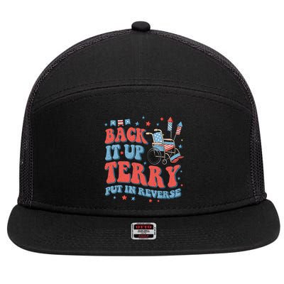 Groovy Back Up Terry Put It In Reverse Firework 4th Of July 7 Panel Mesh Trucker Snapback Hat