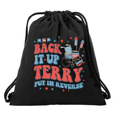 Groovy Back Up Terry Put It In Reverse Firework 4th Of July Drawstring Bag