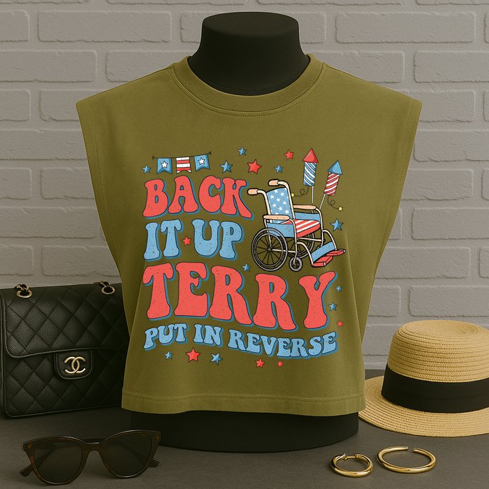Groovy Back Up Terry Put It In Reverse Firework 4th Of July Garment-Dyed Women's Muscle Tee