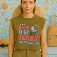 Groovy Back Up Terry Put It In Reverse Firework 4th Of July Garment-Dyed Women's Muscle Tee