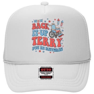 Groovy Back Up Terry Put It In Reverse Firework 4th Of July High Crown Mesh Back Trucker Hat