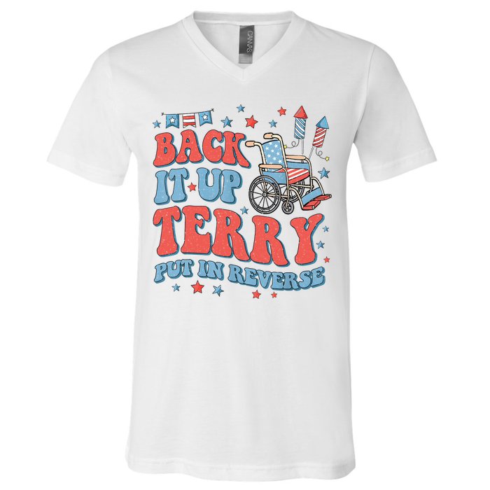 Groovy Back Up Terry Put It In Reverse Firework 4th Of July V-Neck T-Shirt
