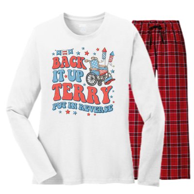 Groovy Back Up Terry Put It In Reverse Firework 4th Of July Women's Long Sleeve Flannel Pajama Set 