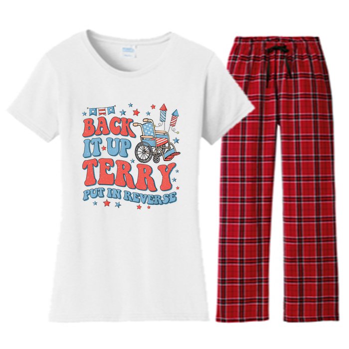 Groovy Back Up Terry Put It In Reverse Firework 4th Of July Women's Flannel Pajama Set