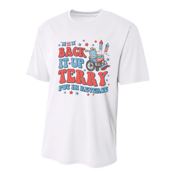 Groovy Back Up Terry Put It In Reverse Firework 4th Of July Youth Performance Sprint T-Shirt