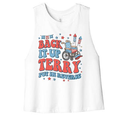 Groovy Back Up Terry Put It In Reverse Firework 4th Of July Women's Racerback Cropped Tank