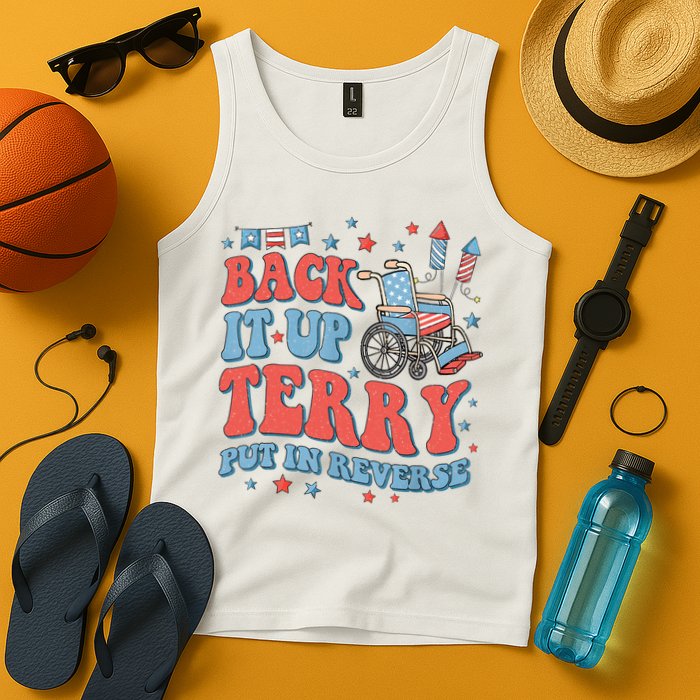 Groovy Back Up Terry Put It In Reverse Firework 4th Of July Tank Top