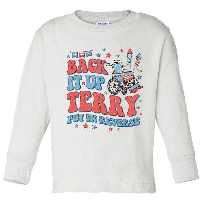 Groovy Back Up Terry Put It In Reverse Firework 4th Of July Toddler Long Sleeve Shirt