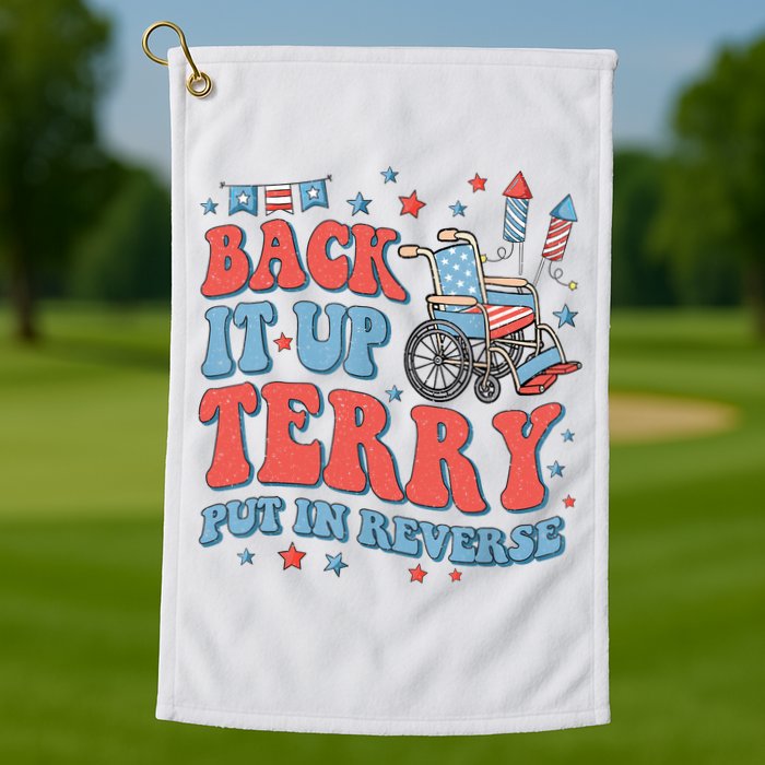 Groovy Back Up Terry Put It In Reverse Firework 4th Of July Golf Towel