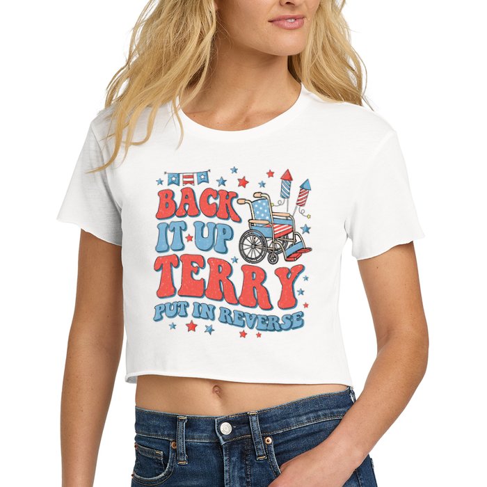 Groovy Back Up Terry Put It In Reverse Firework 4th Of July Crop Top