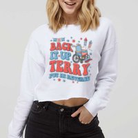 Groovy Back Up Terry Put It In Reverse Firework 4th Of July Cropped Pullover Crew