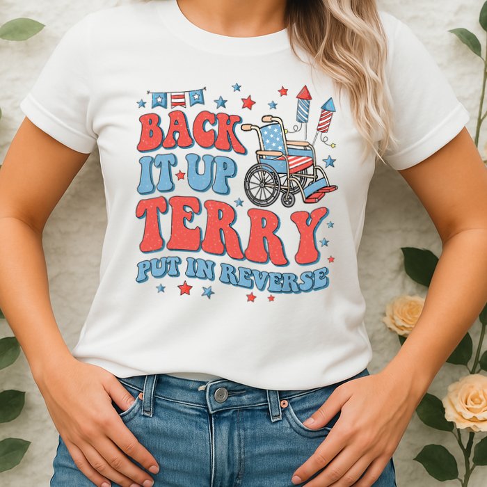 Groovy Back Up Terry Put It In Reverse Firework 4th Of July Womens T-Shirt