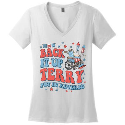 Groovy Back Up Terry Put It In Reverse Firework 4th Of July Women's V-Neck T-Shirt