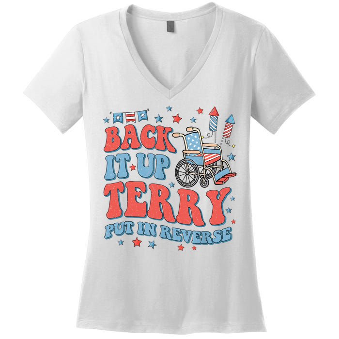 Groovy Back Up Terry Put It In Reverse Firework 4th Of July Women's V-Neck T-Shirt