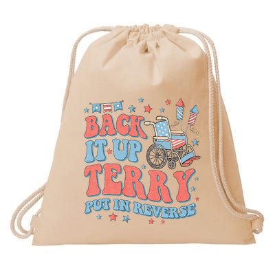 Groovy Back Up Terry Put It In Reverse Firework 4th Of July Drawstring Bag