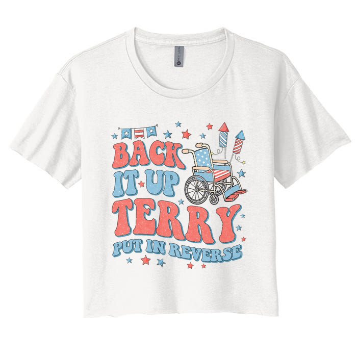 Groovy Back Up Terry Put It In Reverse Firework 4th Of July Women's Crop Top Tee