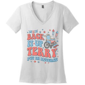 Groovy Back Up Terry Put It In Reverse Firework 4th Of July Women's V-Neck T-Shirt