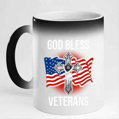 God Bless Veterans American Flag Military Veteran America Cute Gift 11oz Black Color Changing Mug