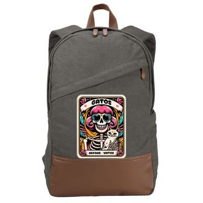 Gatos Before Vatos Skeleton Cat Kitten Lover Grumpy Skull Cotton Canvas Backpack