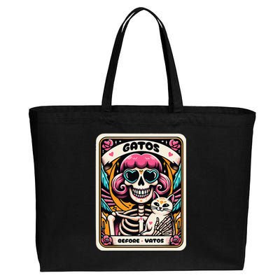 Gatos Before Vatos Skeleton Cat Kitten Lover Grumpy Skull Cotton Canvas Jumbo Tote