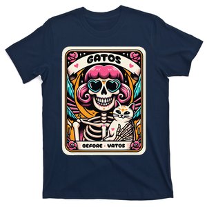 Gatos Before Vatos Skeleton Cat Kitten Lover Grumpy Skull T-Shirt