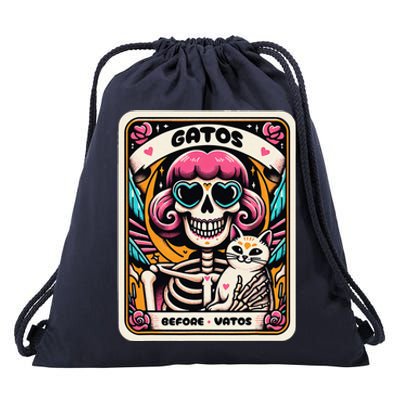 Gatos Before Vatos Skeleton Cat Kitten Lover Grumpy Skull Drawstring Bag