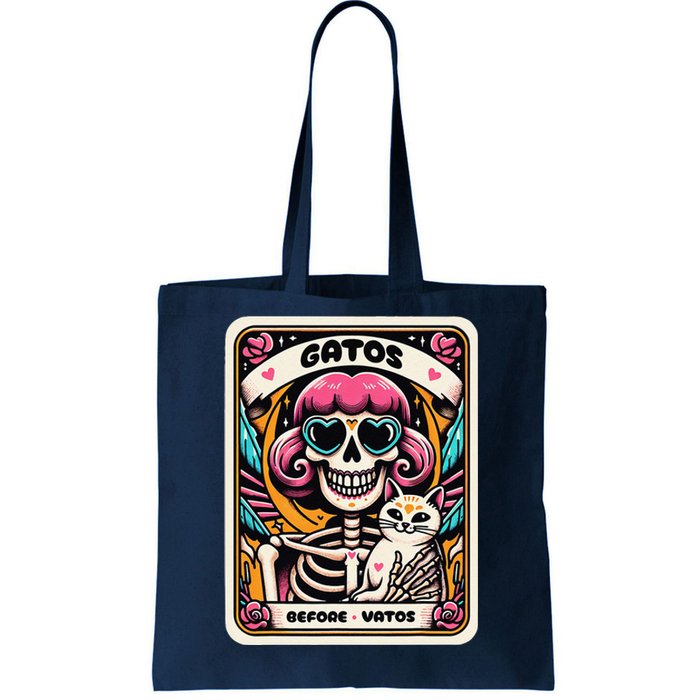 Gatos Before Vatos Skeleton Cat Kitten Lover Grumpy Skull Tote Bag