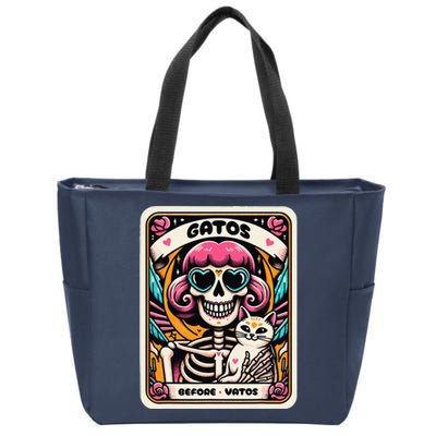 Gatos Before Vatos Skeleton Cat Kitten Lover Grumpy Skull Zip Tote Bag