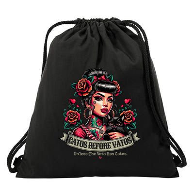 Gatos Before Vatos Unless The Vato Has Gatos Chingona Tattoo Drawstring Bag