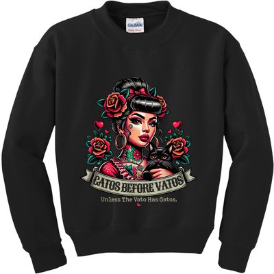Gatos Before Vatos Unless The Vato Has Gatos Chingona Tattoo Kids Sweatshirt