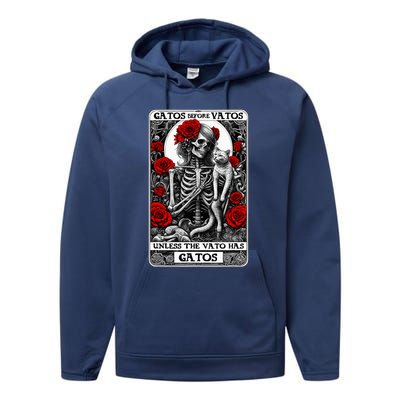 Gatos Before Vatos Unless The Vato Has Gatos Funny Performance Fleece Hoodie