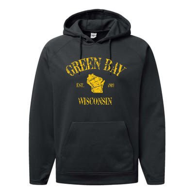 Green Bay Wisconsin Vintage Sports Design Performance Fleece Hoodie