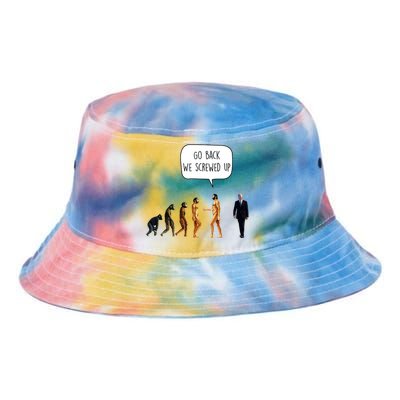 Go Back We Screwed Up Funny Anti Biden Human Evolution Tie Dye Newport Bucket Hat