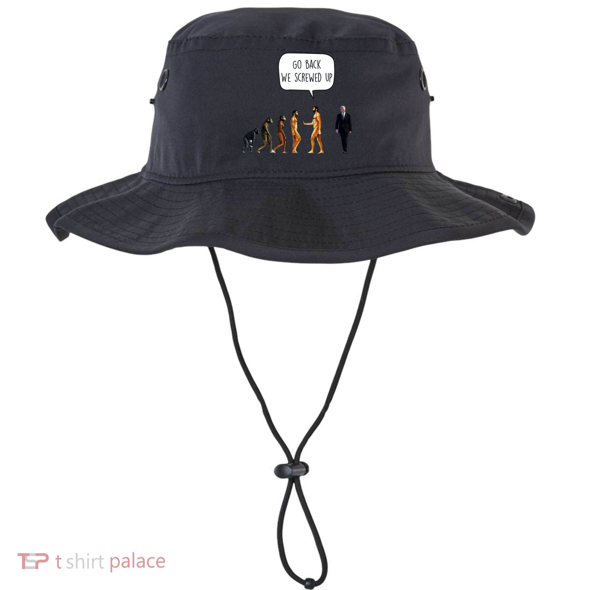 Go Back We Screwed Up Funny Anti Biden Human Evolution Bucket Hat