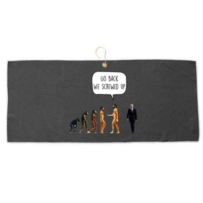 Go Back We Screwed Up Funny Anti Biden Human Evolution Large Microfiber Waffle Golf Towel