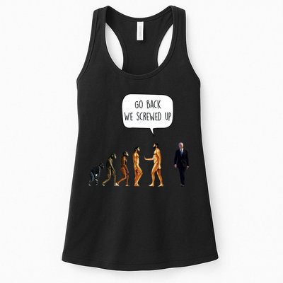 Go Back We Screwed Up Funny Anti Biden Human Evolution Womens Tank Top