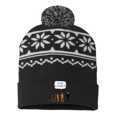 Go Back We Screwed Up Funny Anti Biden Human Evolution USA-Made Snowflake Beanie