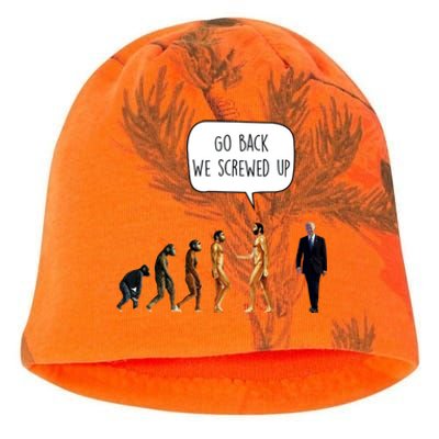 Go Back We Screwed Up Funny Anti Biden Human Evolution Kati - Camo Knit Beanie