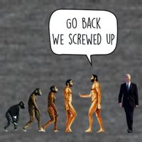 Go Back We Screwed Up Funny Anti Biden Human Evolution 7 Panel Mesh Trucker Snapback Hat