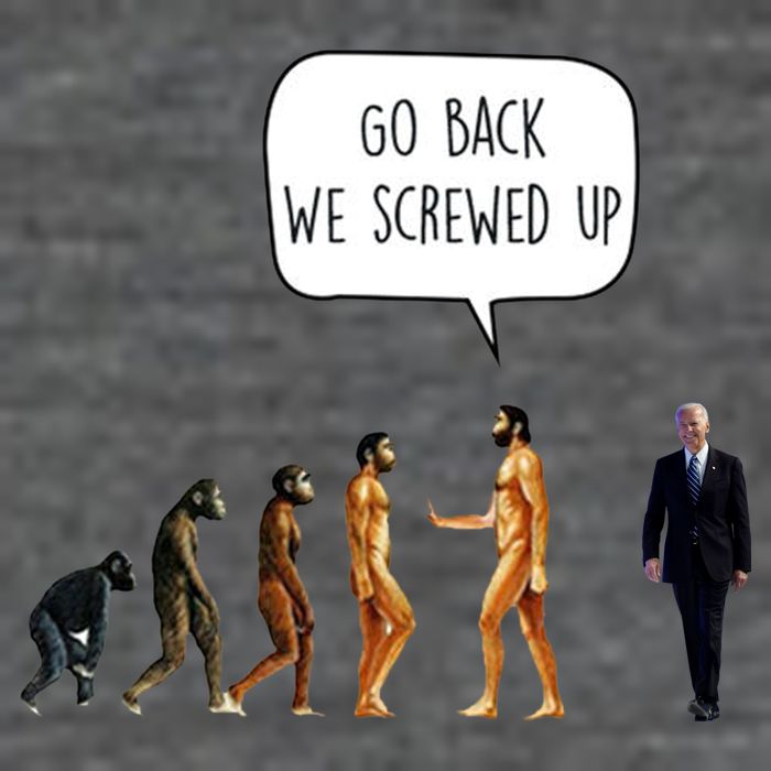 Go Back We Screwed Up Funny Anti Biden Human Evolution 7 Panel Mesh Trucker Snapback Hat