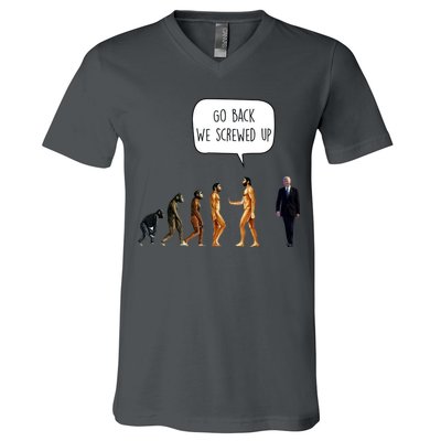 Go Back We Screwed Up Funny Anti Biden Human Evolution V-Neck T-Shirt