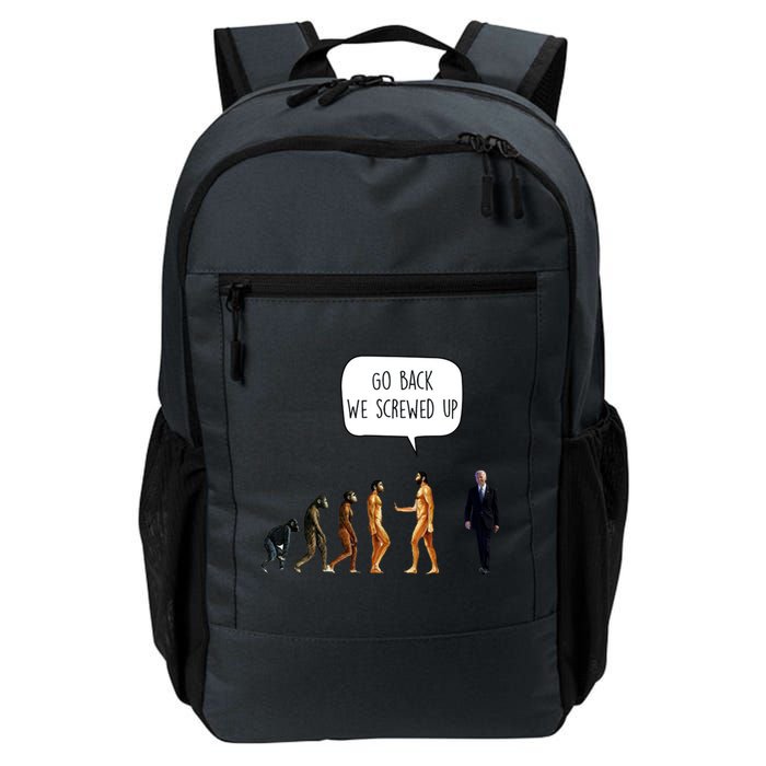 Go Back We Screwed Up Funny Anti Biden Human Evolution Backpack