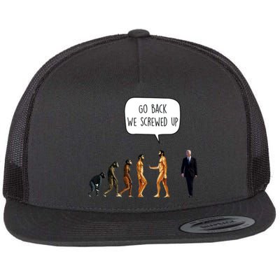 Go Back We Screwed Up Funny Anti Biden Human Evolution Flat Bill Trucker Hat