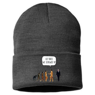 Go Back We Screwed Up Funny Anti Biden Human Evolution Sustainable Knit Beanie