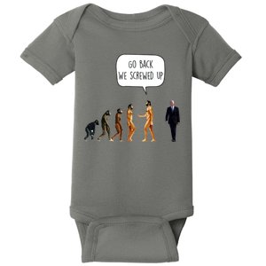 Go Back We Screwed Up Funny Anti Biden Human Evolution Baby Bodysuit